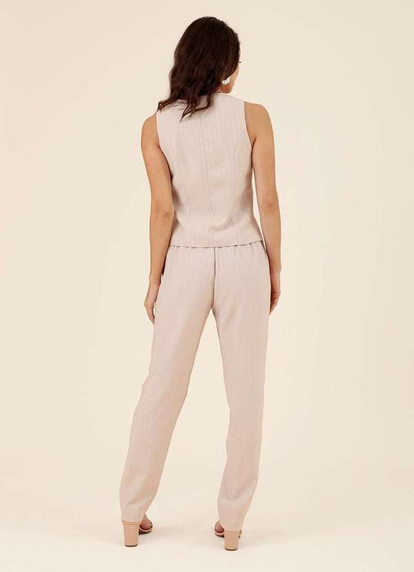 Pop Me - Calca Reta em Alfaiataria Risca de Giz Bege 2