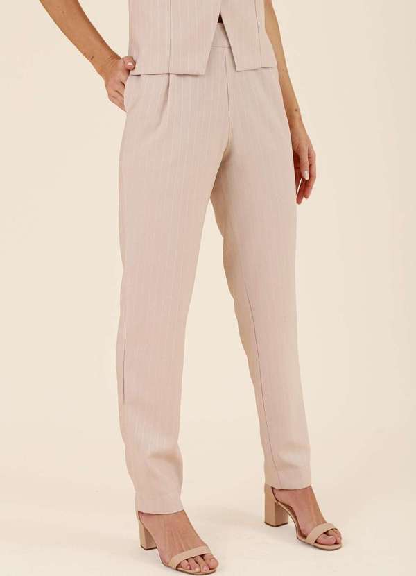 Pop Me - Calca Reta em Alfaiataria Risca de Giz Bege 3