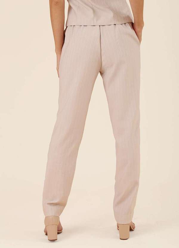 Pop Me - Calca Reta em Alfaiataria Risca de Giz Bege 4