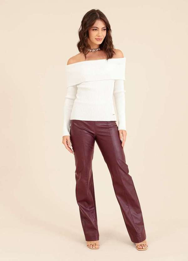 Pop Me - Calca Reta em Pu com Ziper Lateral Vermelho