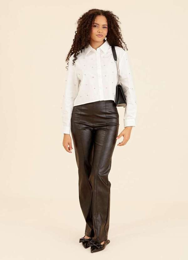 Pop Me - Calca Reta em Pu com Ziper Lateral Preto 1