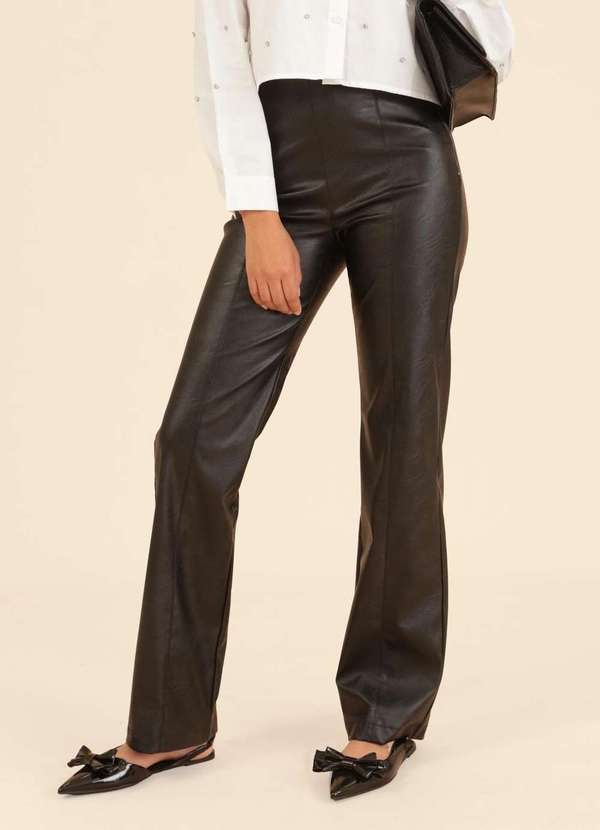 Pop Me - Calca Reta em Pu com Ziper Lateral Preto 3