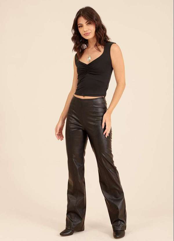 Pop Me - Calca Reta em Pu com Ziper Lateral Preto 5