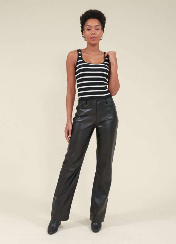 Pop Me - Calca Reta em Pu Preto