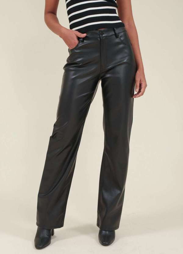 Pop Me - Calca Reta em Pu Preto 3