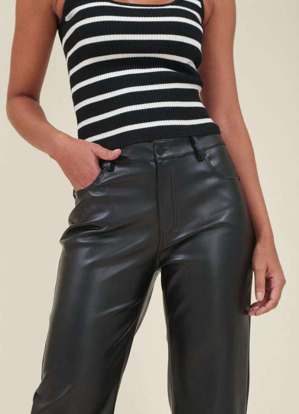 Pop Me - Calca Reta em Pu Preto 5