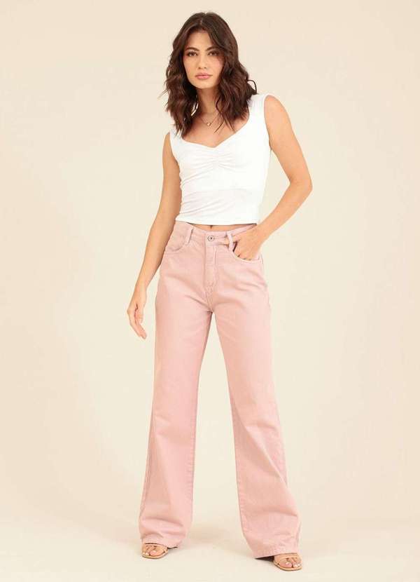 Pop Me - Calca Reta em Sarja Rosa