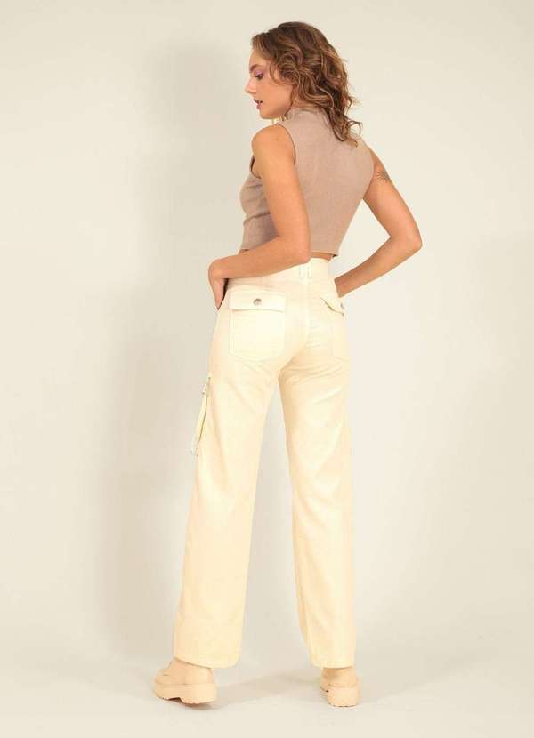 Pop Me - Calca Sarja Bolso Cargo Branco 2