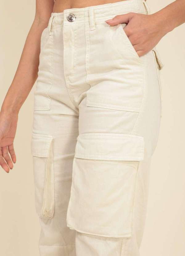 Pop Me - Calca Sarja Bolso Cargo Branco 3