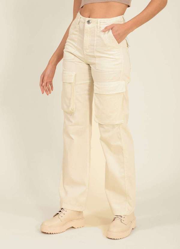 Pop Me - Calca Sarja Bolso Cargo Branco 4