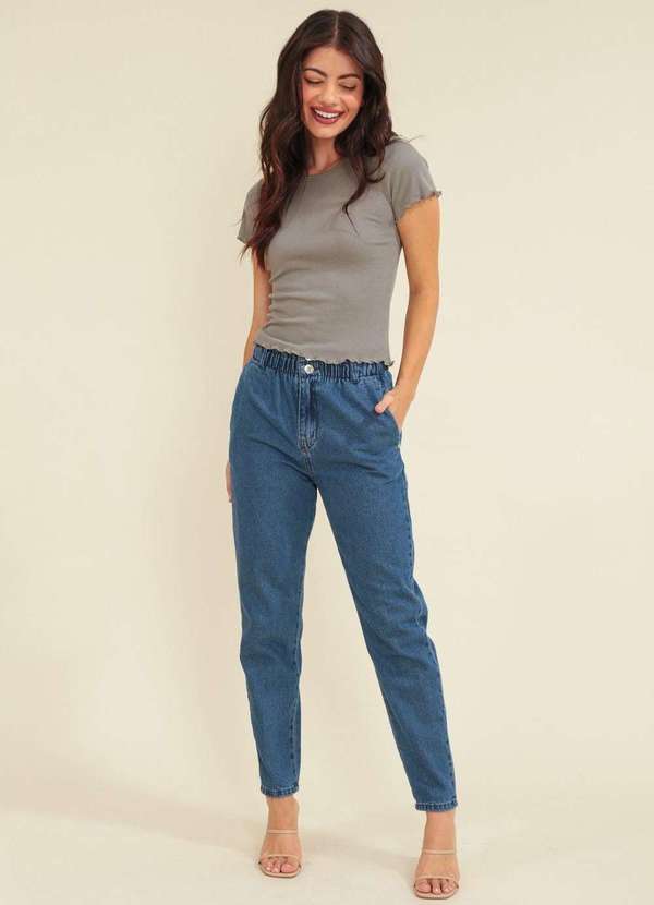 Pop Me Calca Sarja Clochard Cintura Alta Azul