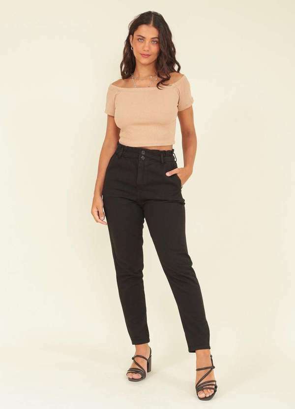 Cintura Alta CalÃ§a Clochard Jeans Preta Pop Me CalÃ§a Sarja