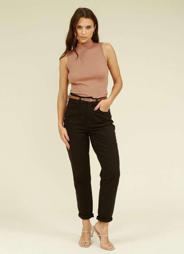 Pop Me - Calca Sarja Mom Basica com Cinto Preto