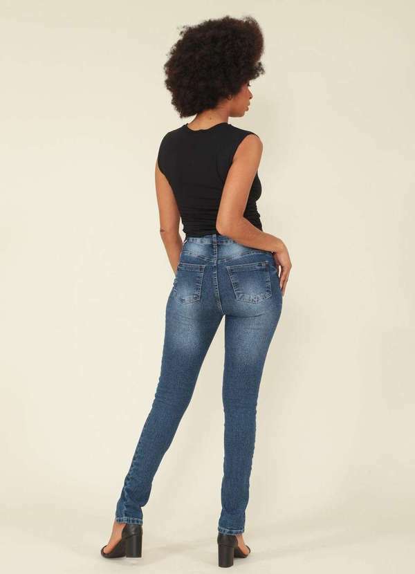 Pop Me - Calca Skinny Jeans Cintura Alta Recorte Frontal Azul 2