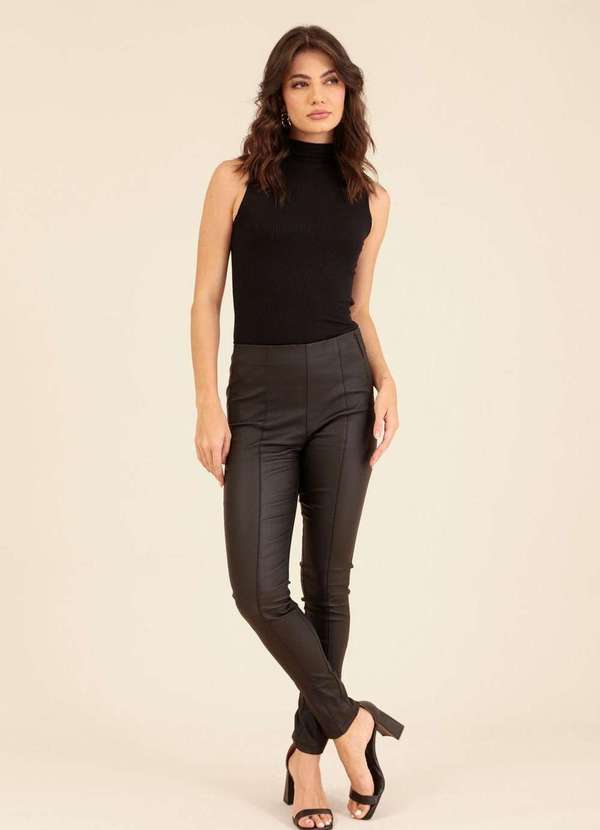 Pop Me - Calca Skinny Resinada Ziper Lateral Preto