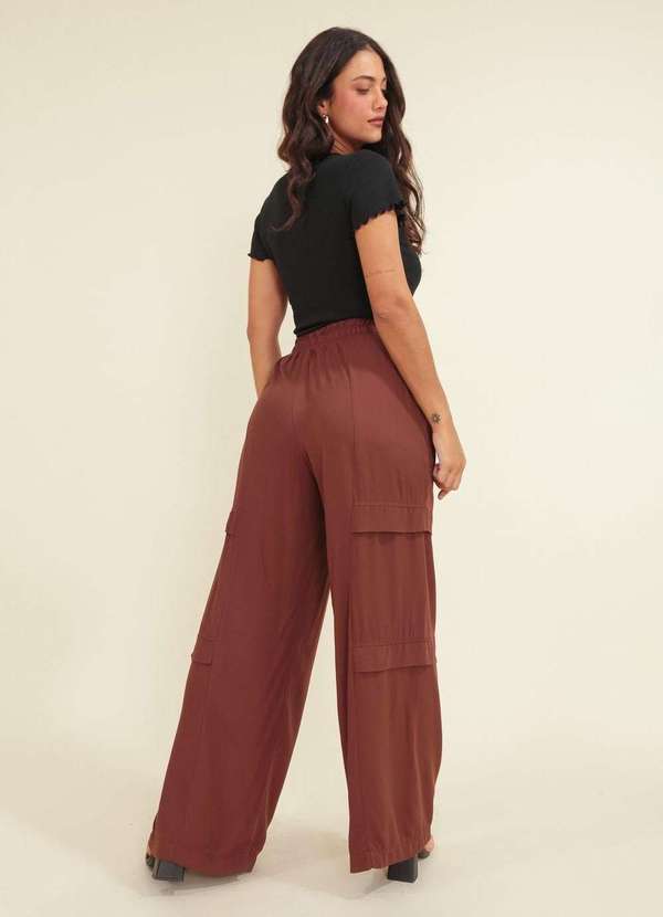 Pop Me - Calca Viscose Twill Pantalona Recorte Marrom 2