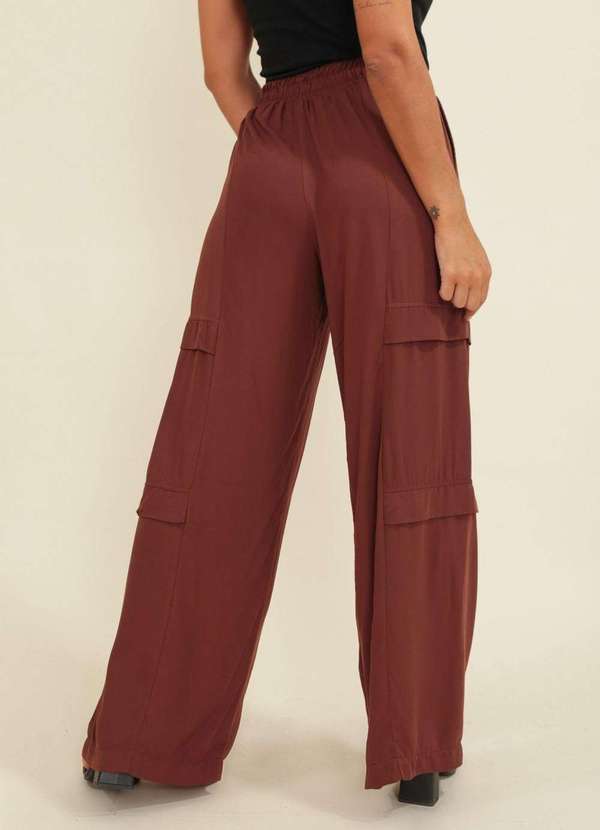 Pop Me - Calca Viscose Twill Pantalona Recorte Marrom 3