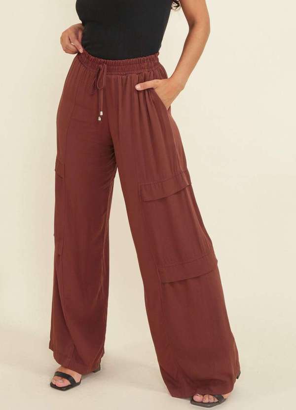 Pop Me - Calca Viscose Twill Pantalona Recorte Marrom 4