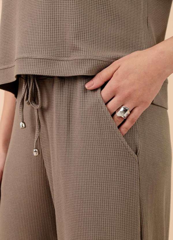 Pop Me - Calca Wide Leg em Malha Texturizada com Bolso Verde 5