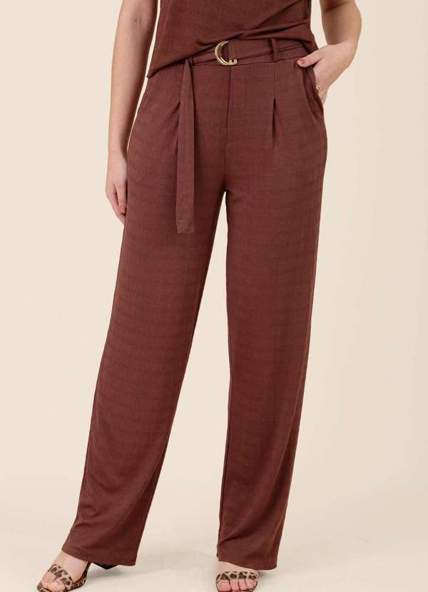 Pop Me - Calca Wide Leg em Malha Texturizada com Cinto Marrom 5
