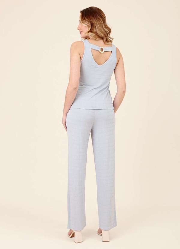 Pop Me - Calca Wide Leg em Malha Texturizada com Cinto Azul 3