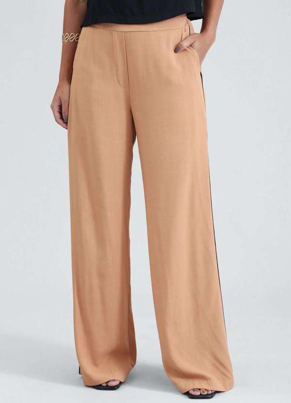 Pop Me - Calca Wide Leg em Viscose com Filete Bege 2