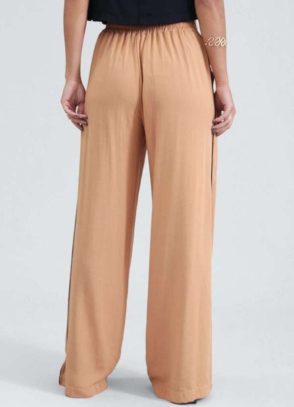 Pop Me - Calca Wide Leg em Viscose com Filete Bege 3