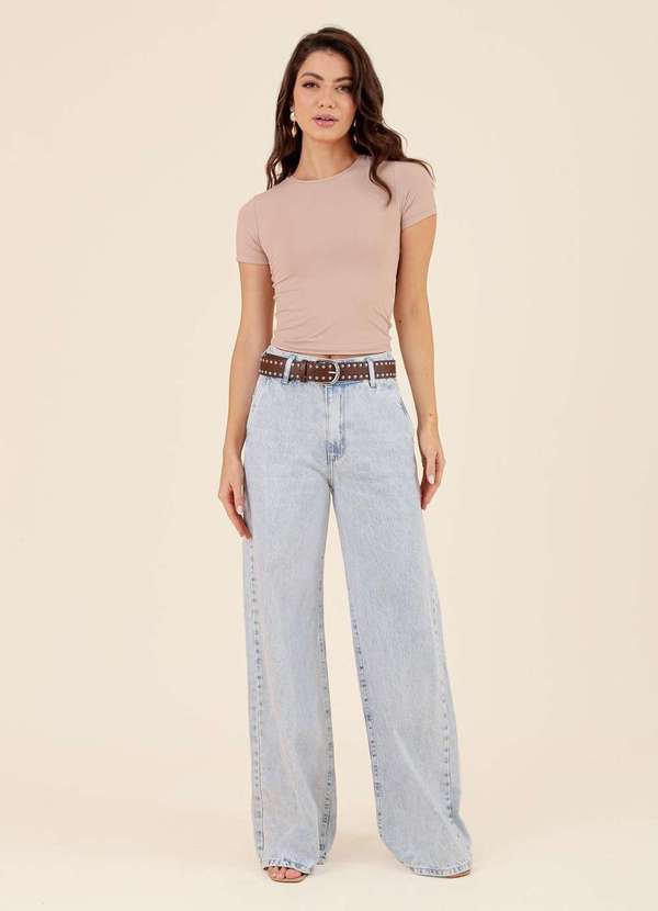 Pop Me - Calca Wide Leg Jeans Bolso Faca Azul