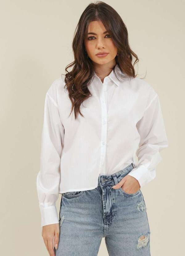 Pop Me - Camisa Cropped Tricoline Manga Longa Branco