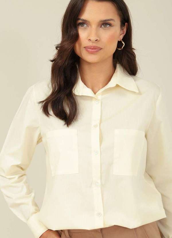 Pop Me - Camisa em Tricoline com Bolsos Barra Arredondada Amarelo 3