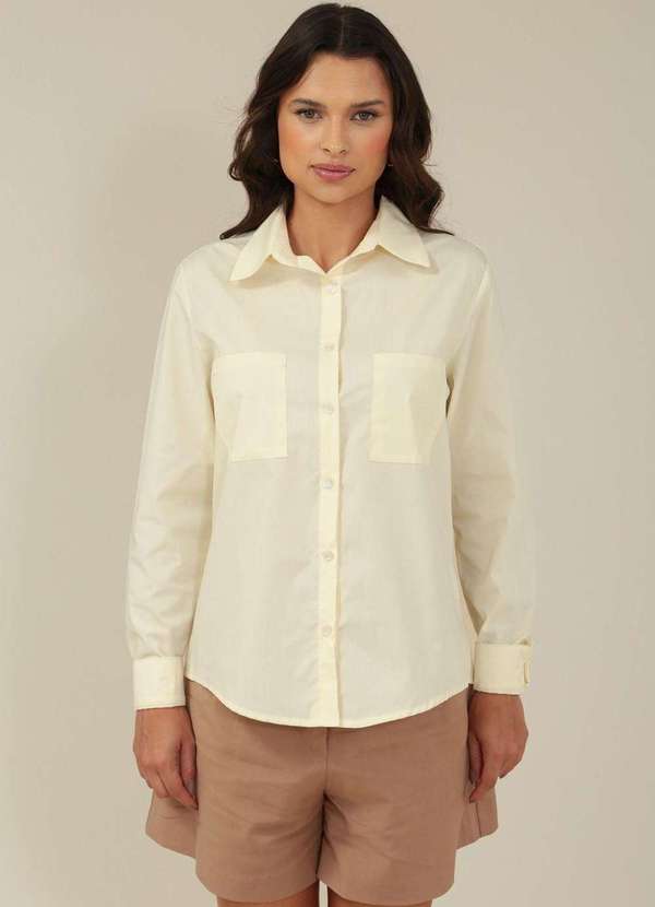 Pop Me - Camisa em Tricoline com Bolsos Barra Arredondada Amarelo 5