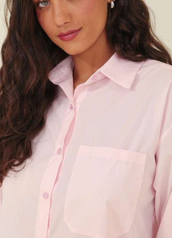 Camisa em Tricoline Manga Longa Oversize Rosa Pop Me