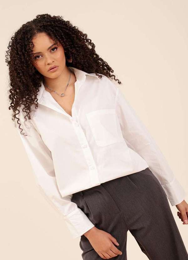 Pop Me - Camisa Oversized em Tricoline Manga Longa Branco 1
