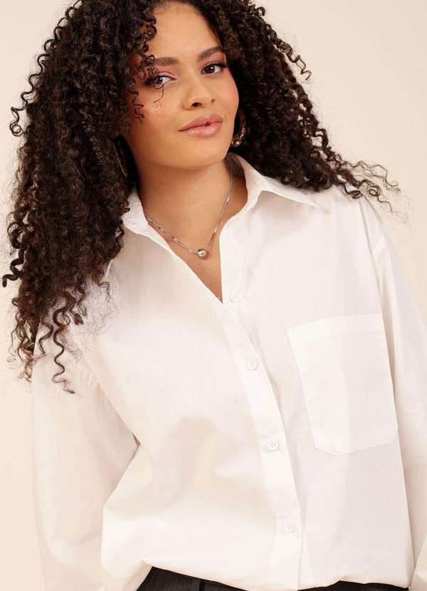 Pop Me - Camisa Oversized em Tricoline Manga Longa Branco 3