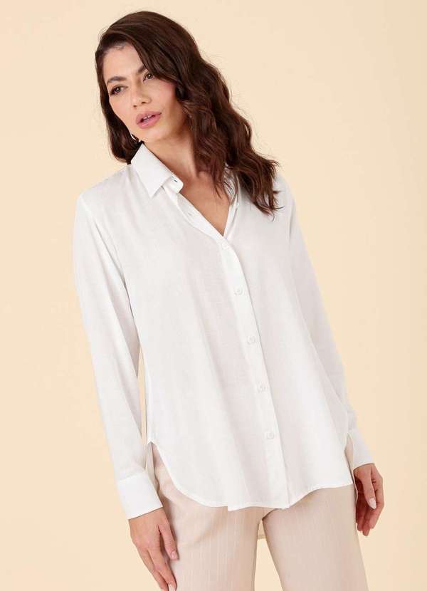 Pop Me - Camisa Oversized em Viscolinho Manga Longa Branco