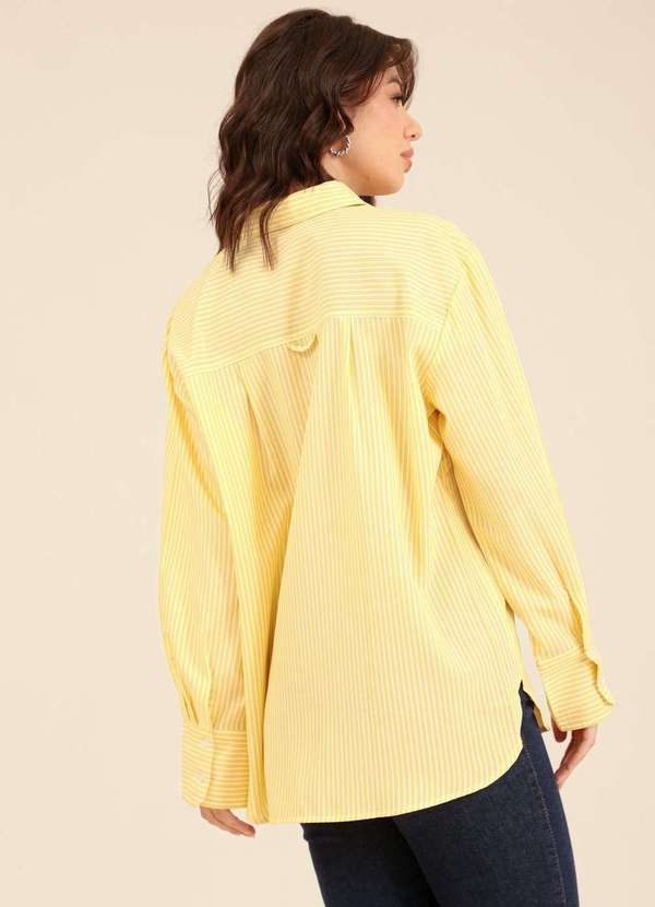 Pop Me - Camisa Oversized Manga Longa Listrada em Crepe Amarelo 2