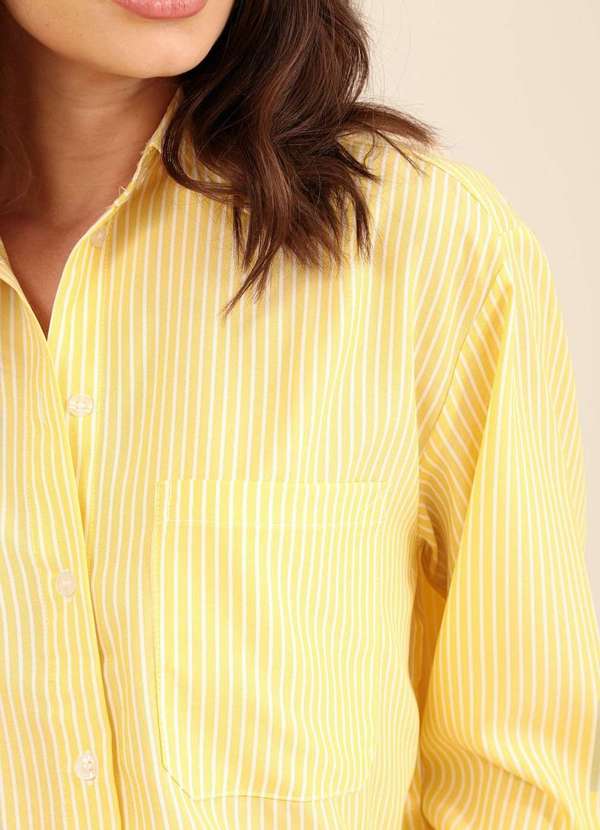 Pop Me - Camisa Oversized Manga Longa Listrada em Crepe Amarelo 3