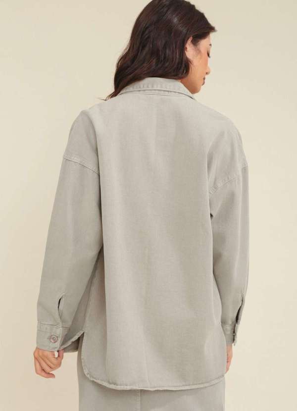 Pop Me - Camisa Sarja Manga Longa Oversize Bolso Verde 2