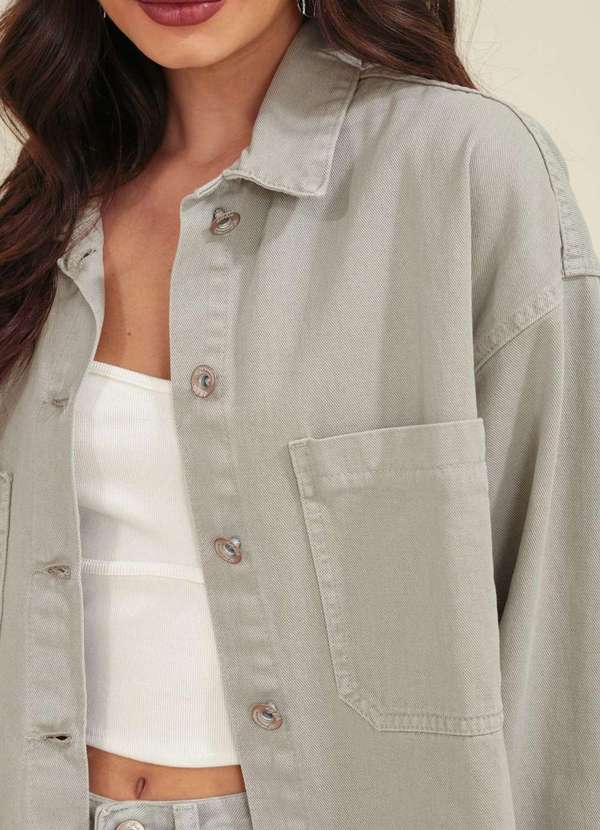 Pop Me - Camisa Sarja Manga Longa Oversize Bolso Verde 3