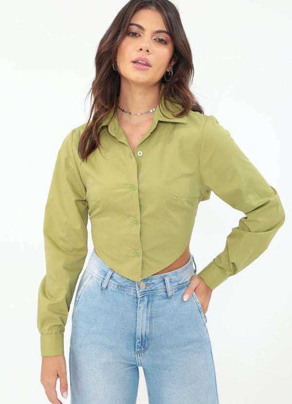 Pop Me - Camisa Tricoline Corset Abertura Costa Verde