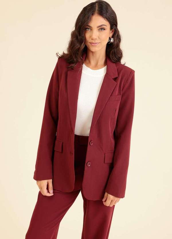 Pop Me - Blazer em Alfaiataria com 2 Botoes e Bolso Vermelho