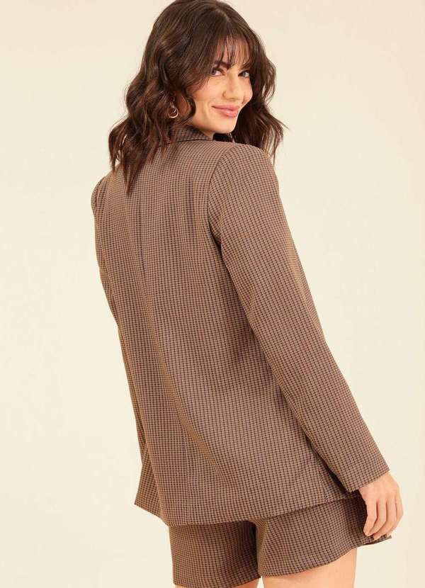Pop Me - Blazer em Alfaiataria Xadrez com Lapela Marrom 2