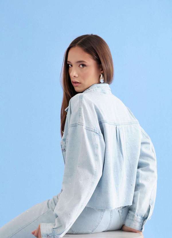Pop Me - Jaqueta Jeans com Strass Azul 3