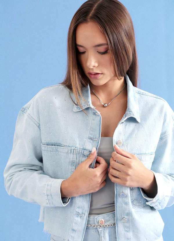 Pop Me - Jaqueta Jeans com Strass Azul 4