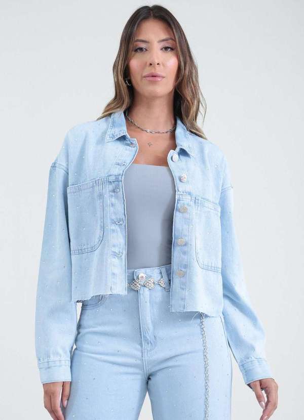 Pop Me - Jaqueta Jeans com Strass Azul 5