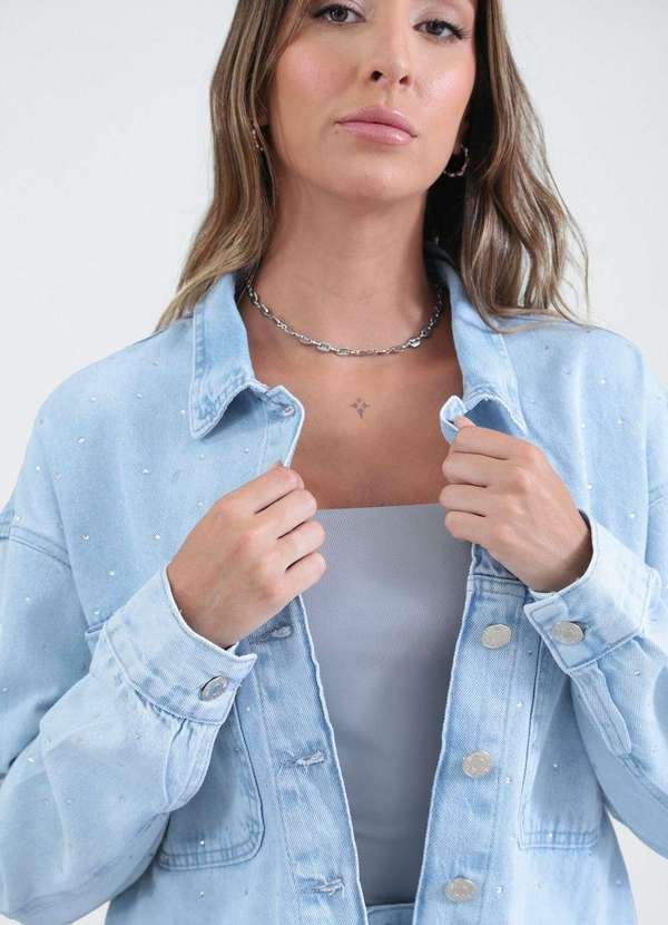 Pop Me - Jaqueta Jeans com Strass Azul 7