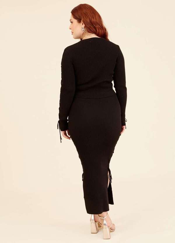 Pop Me - Saia Midi em Trico com Trancado Lateral Preto 2