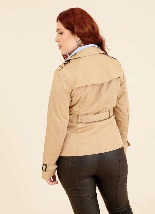 Pop Me - Trench Coat Curto com Faixa e Botoes Bege 2
