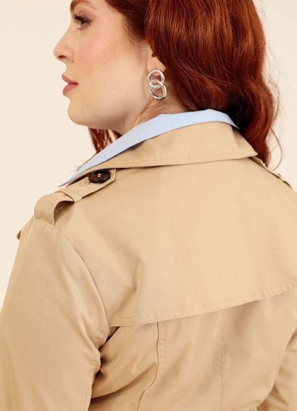 Pop Me - Trench Coat Curto com Faixa e Botoes Bege 4
