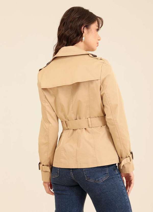 Pop Me - Trench Coat Curto com Faixa e Botoes Bege 7